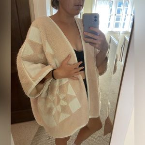 Free People off white/ cream cape / oversized teddy jacket